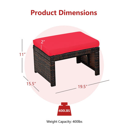 2 Pieces Patio Rattan Ottomans with Soft Cushion for Patio and Garden, Red Outdoor Seating & Patio Chairs   at Gallery Canada