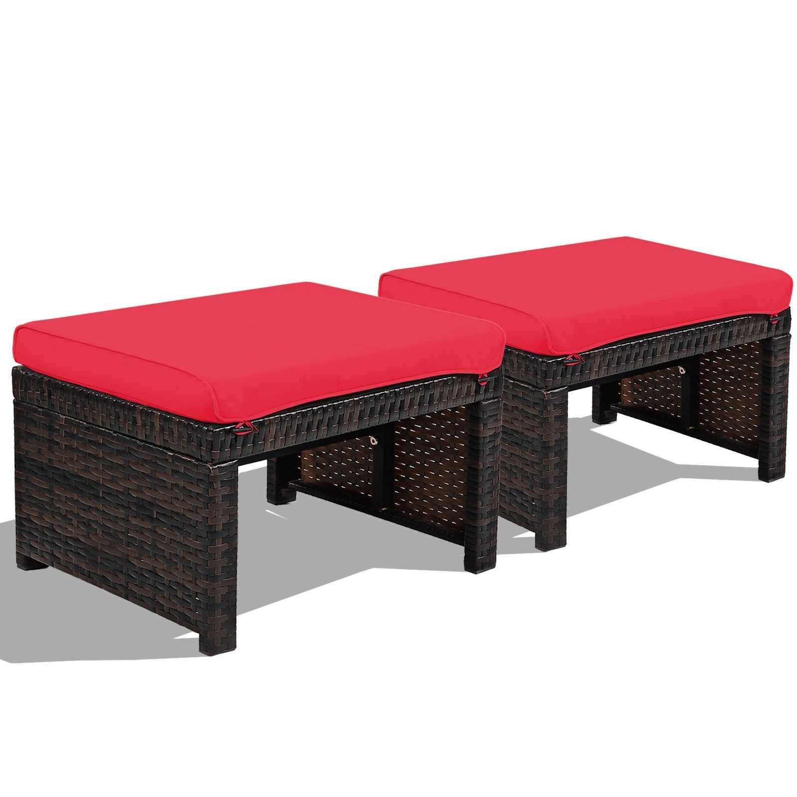 2 Pieces Patio Rattan Ottomans with Soft Cushion for Patio and Garden, Red Outdoor Seating & Patio Chairs   at Gallery Canada