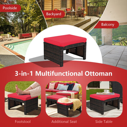 2 Pieces Patio Rattan Ottomans with Soft Cushion for Patio and Garden, Red Outdoor Seating & Patio Chairs   at Gallery Canada