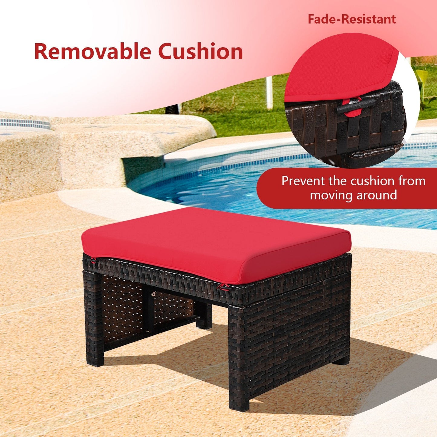 2 Pieces Patio Rattan Ottomans with Soft Cushion for Patio and Garden, Red Outdoor Seating & Patio Chairs   at Gallery Canada