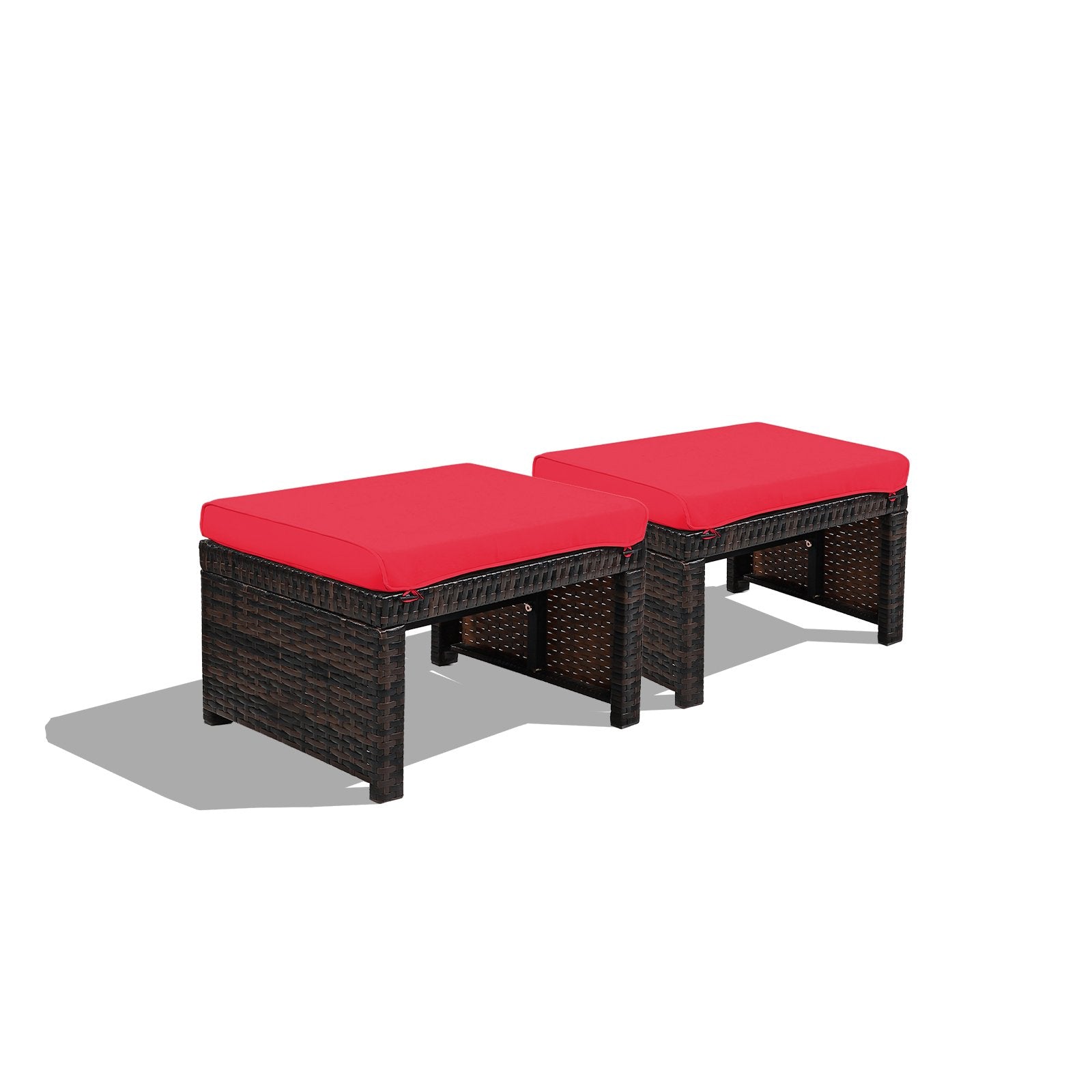 2 Pieces Patio Rattan Ottomans with Soft Cushion for Patio and Garden, Red Outdoor Seating & Patio Chairs   at Gallery Canada