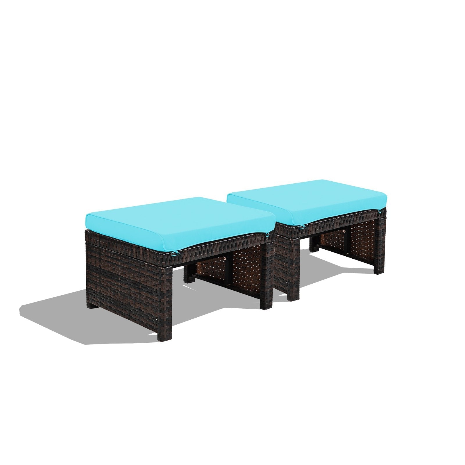 2 Pieces Patio Rattan Ottomans with Soft Cushion for Patio and Garden, Turquoise Outdoor Seating & Patio Chairs   at Gallery Canada