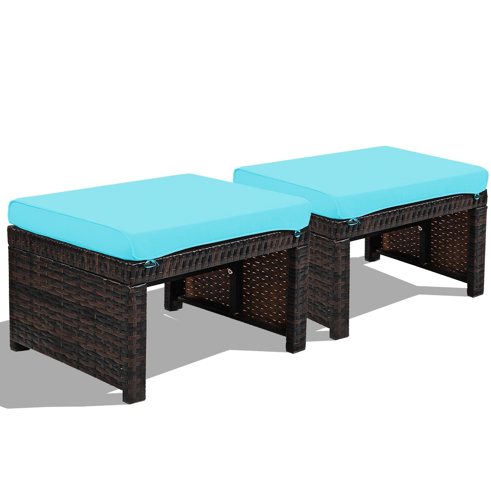 2 Pieces Patio Rattan Ottomans with Soft Cushion for Patio and Garden, Turquoise Outdoor Seating & Patio Chairs   at Gallery Canada