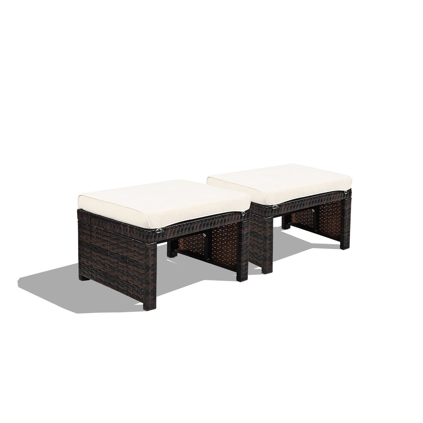 2 Pieces Patio Rattan Ottomans with Soft Cushion for Patio and Garden, White Outdoor Seating & Patio Chairs   at Gallery Canada