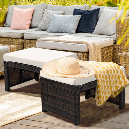 2 Pieces Patio Rattan Ottomans with Soft Cushion for Patio and Garden, White Outdoor Seating & Patio Chairs   at Gallery Canada