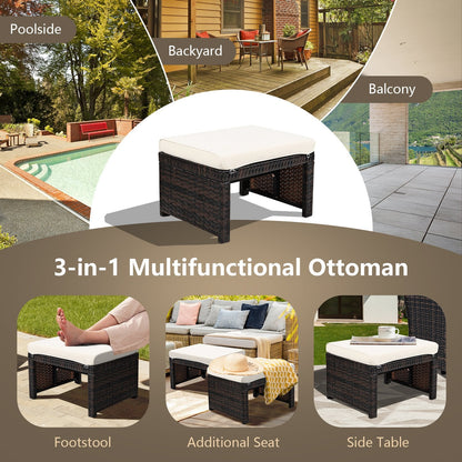 2 Pieces Patio Rattan Ottomans with Soft Cushion for Patio and Garden, White Outdoor Seating & Patio Chairs   at Gallery Canada