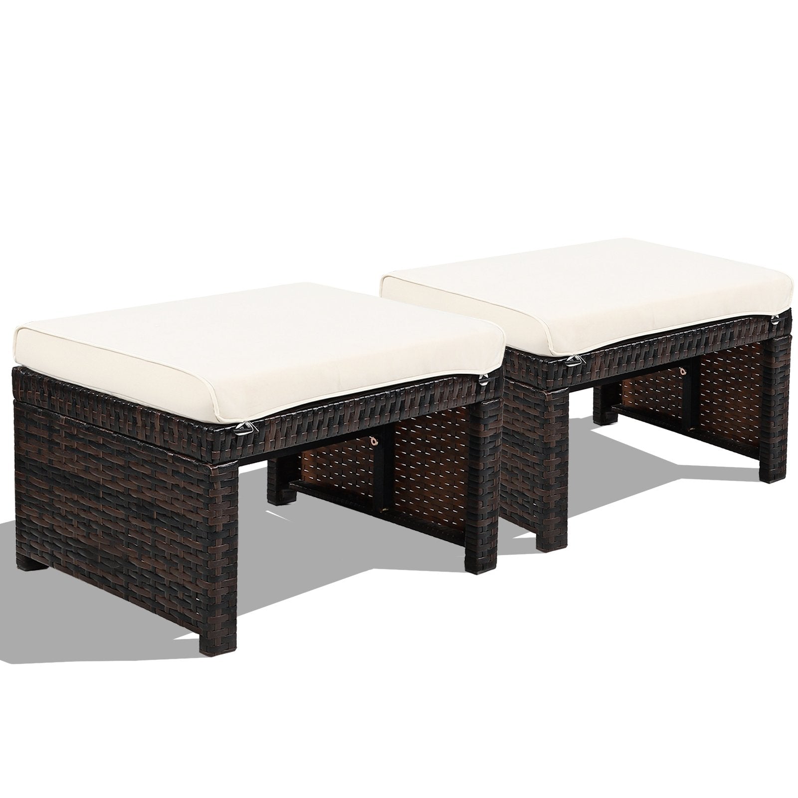 2 Pieces Patio Rattan Ottomans with Soft Cushion for Patio and Garden, White Outdoor Seating & Patio Chairs   at Gallery Canada