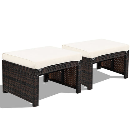 2 Pieces Patio Rattan Ottomans with Soft Cushion for Patio and Garden, White Outdoor Seating & Patio Chairs   at Gallery Canada