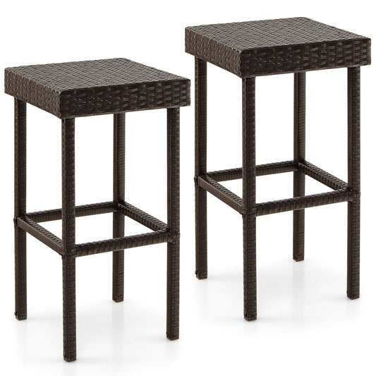 2 Pieces Patio Rattan Wicker Bar Stool Chairs, Brown Patio Bar Furniture   at Gallery Canada