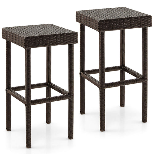 2 Pieces Patio Rattan Wicker Bar Stool Chairs, Brown