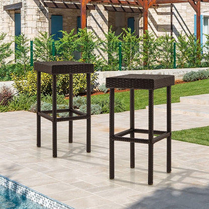 2 Pieces Patio Rattan Wicker Bar Stool Chairs, Brown Patio Bar Furniture   at Gallery Canada