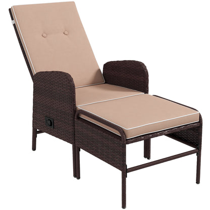 2 Pieces Patio Reclining Chair Set with Stool, Cushions, Outdoor Wicker Conversation Armchair Set, Brown Patio Furniture Sets Brown  at Gallery Canada