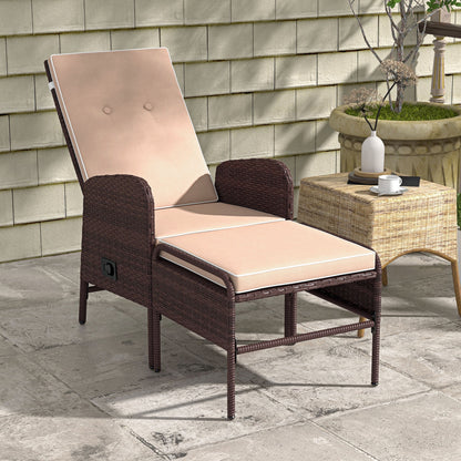 2 Pieces Patio Reclining Chair Set with Stool, Cushions, Outdoor Wicker Conversation Armchair Set, Brown Patio Furniture Sets   at Gallery Canada