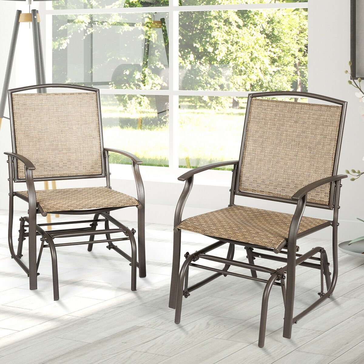 2 Pieces Patio Swing Single Glider Chair Rocking Seating, Natural Patio Rocking Chairs & Gliders   at Gallery Canada