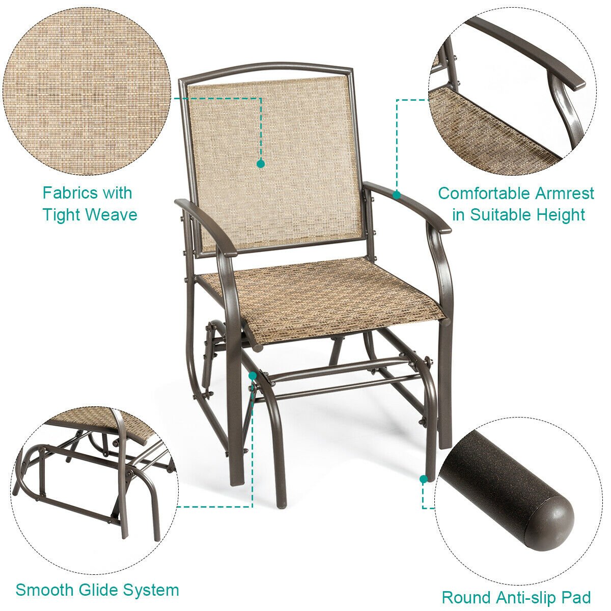 2 Pieces Patio Swing Single Glider Chair Rocking Seating, Natural Patio Rocking Chairs & Gliders   at Gallery Canada