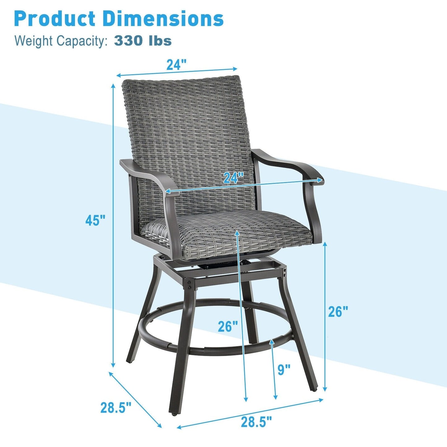 2 Pieces Patio Swivel Bar Chair Set with Quick Dry 4D Air Fiber Cushion, Black Patio Bar Furniture   at Gallery Canada