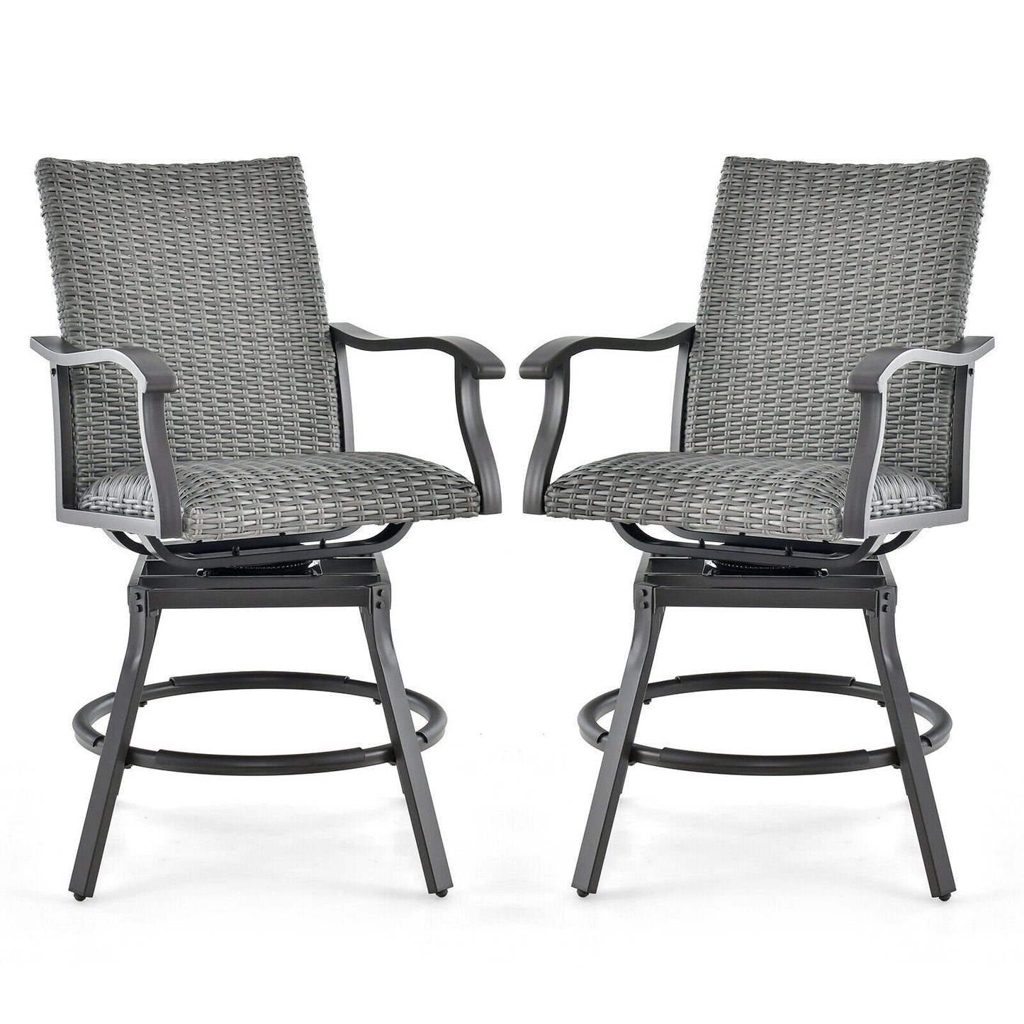 2 Pieces Patio Swivel Bar Chair Set with Quick Dry 4D Air Fiber Cushion, Black Patio Bar Furniture   at Gallery Canada