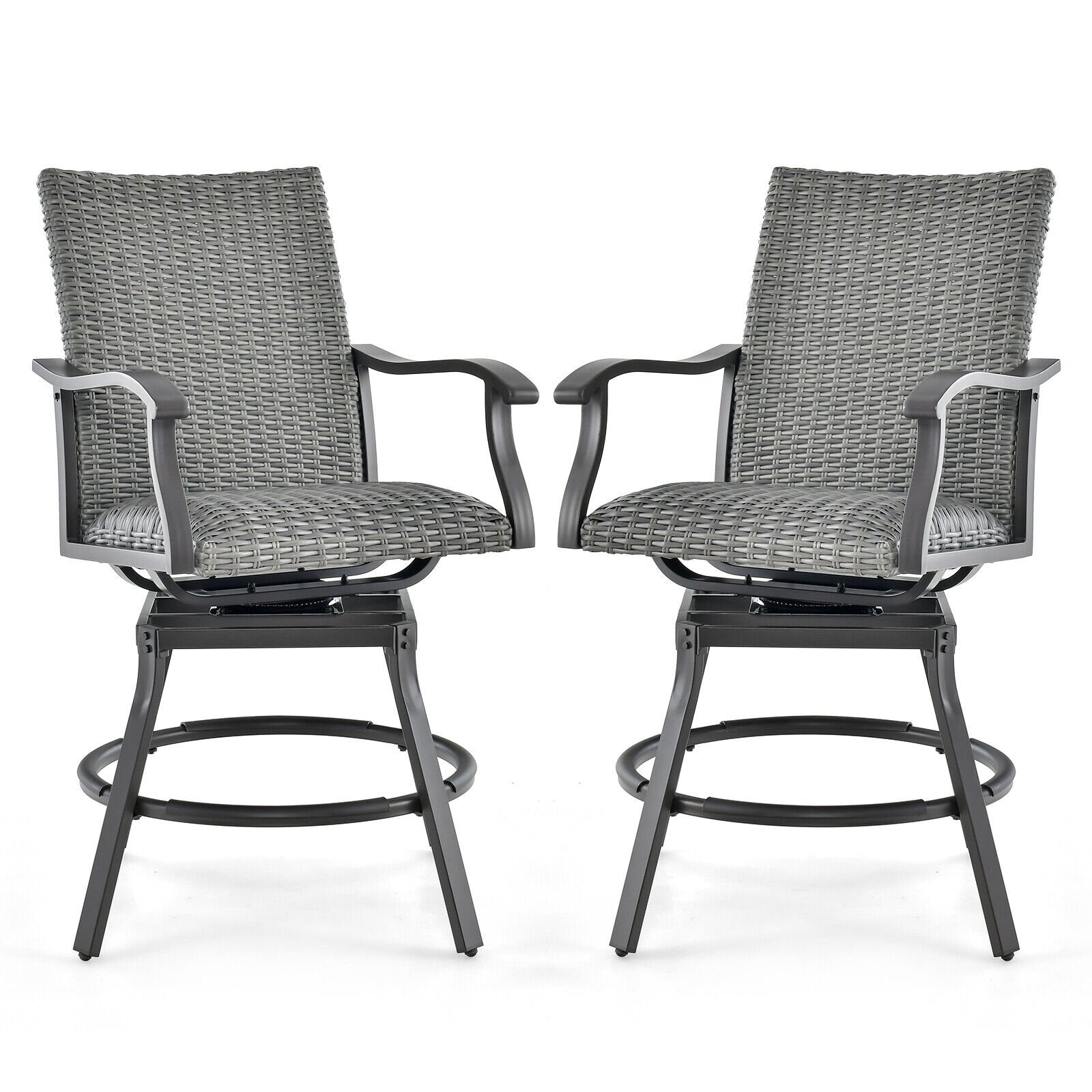 2 Pieces Patio Swivel Bar Chair Set with Quick Dry 4D Air Fiber Cushion, Black Patio Bar Furniture   at Gallery Canada