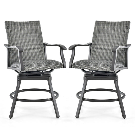 2 Pieces Patio Swivel Bar Chair Set with Quick Dry 4D Air Fiber Cushion, Black Patio Bar Furniture   at Gallery Canada