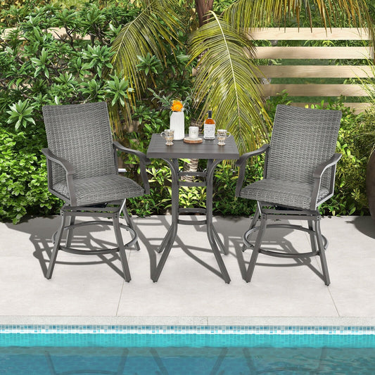 2 Pieces Patio Swivel Bar Chair Set with Quick Dry 4D Air Fiber Cushion, Black Patio Bar Furniture   at Gallery Canada