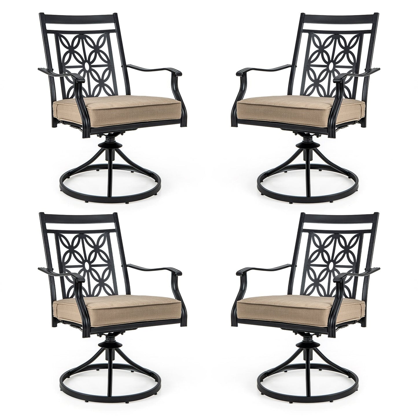 2 Pieces Patio Swivel Chairs with Blossom Pattern Backrest and Cushions, Black Patio Dining Chairs   at Gallery Canada