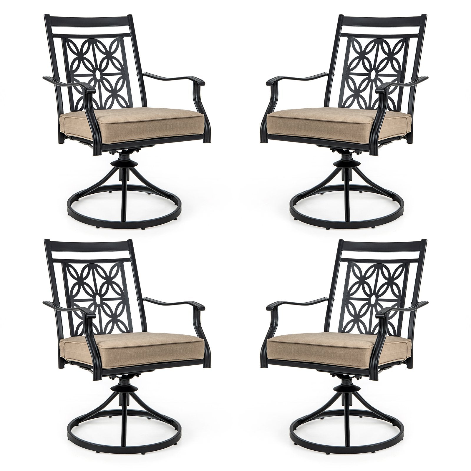 2 Pieces Patio Swivel Chairs with Blossom Pattern Backrest and Cushions, Black Patio Dining Chairs   at Gallery Canada