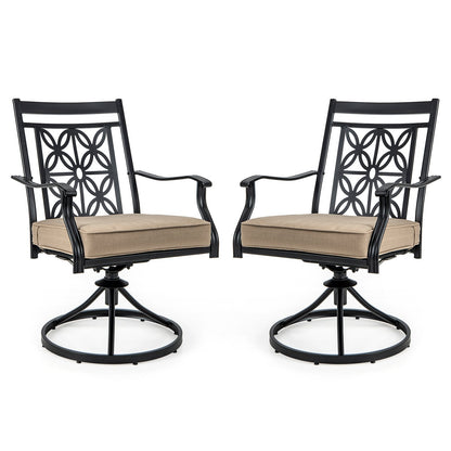 2 Pieces Patio Swivel Chairs with Blossom Pattern Backrest and Cushions, Black Patio Dining Chairs   at Gallery Canada