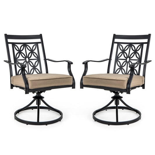 2 Pieces Patio Swivel Chairs with Blossom Pattern Backrest and Cushions, Black Patio Dining Chairs   at Gallery Canada