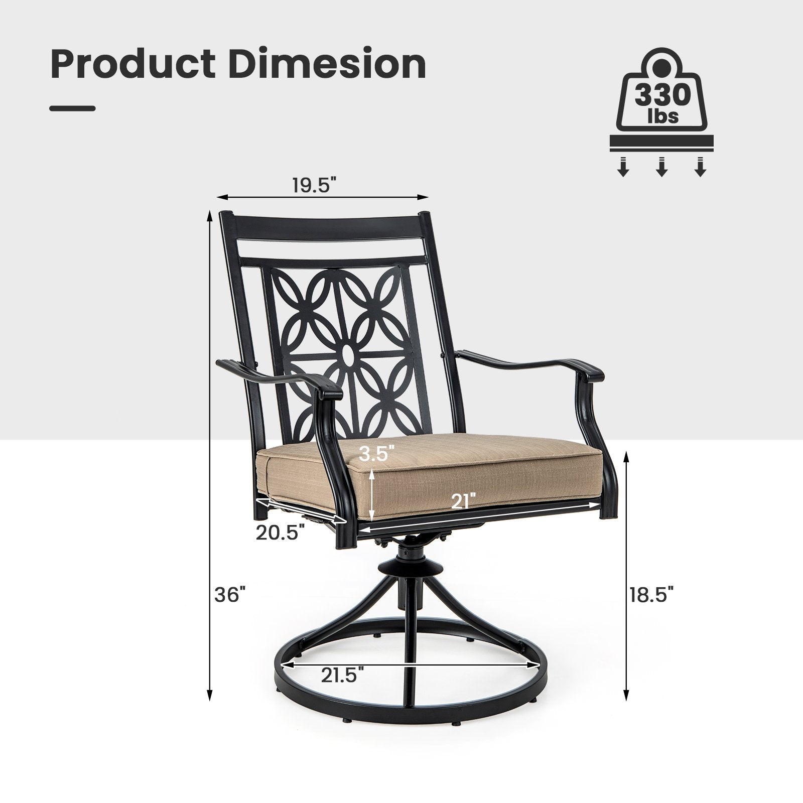 2 Pieces Patio Swivel Chairs with Blossom Pattern Backrest and Cushions, Black Patio Dining Chairs   at Gallery Canada