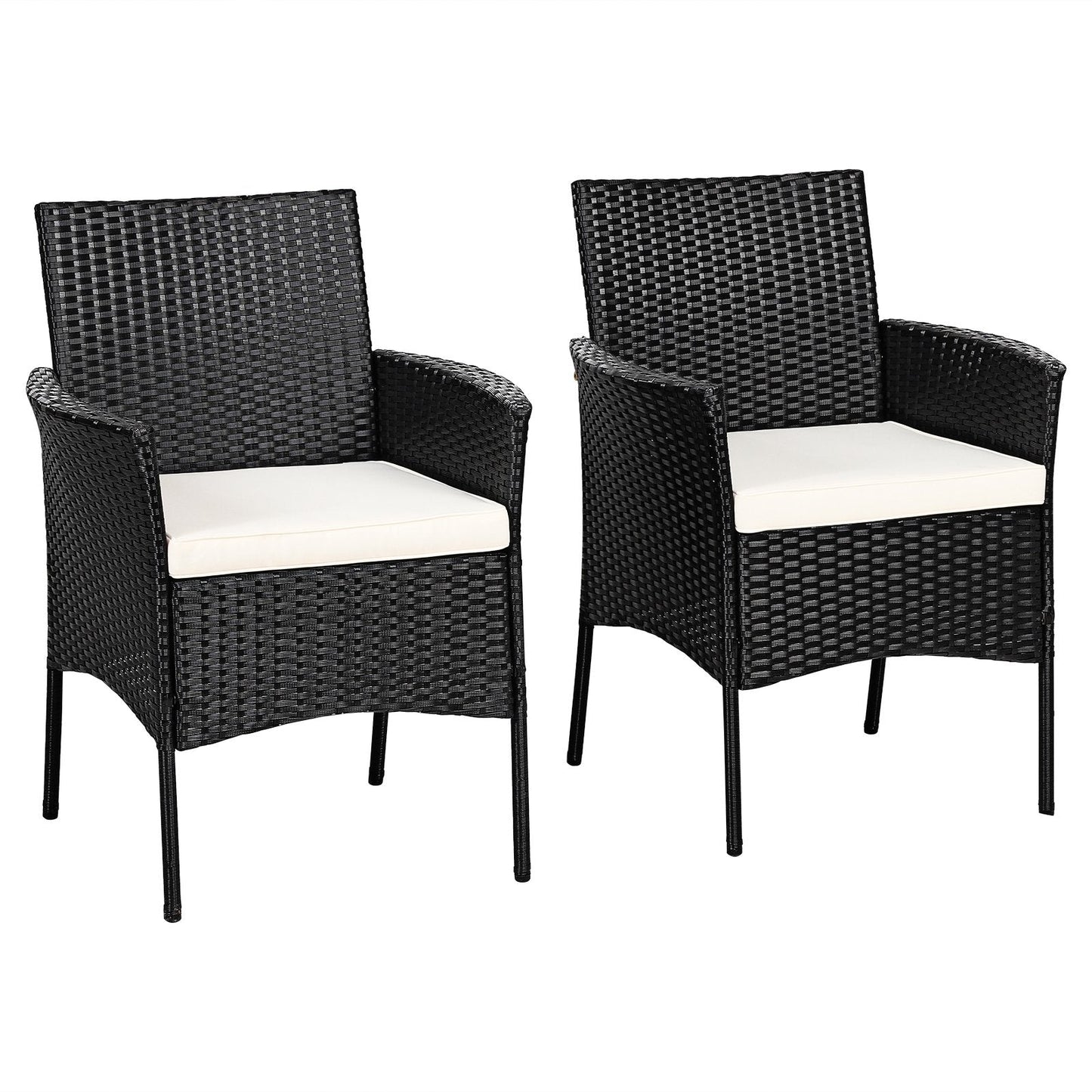 2 Pieces Patio Wicker Chairs with Cozy Seat Cushions, Black Patio Dining Chairs   at Gallery Canada