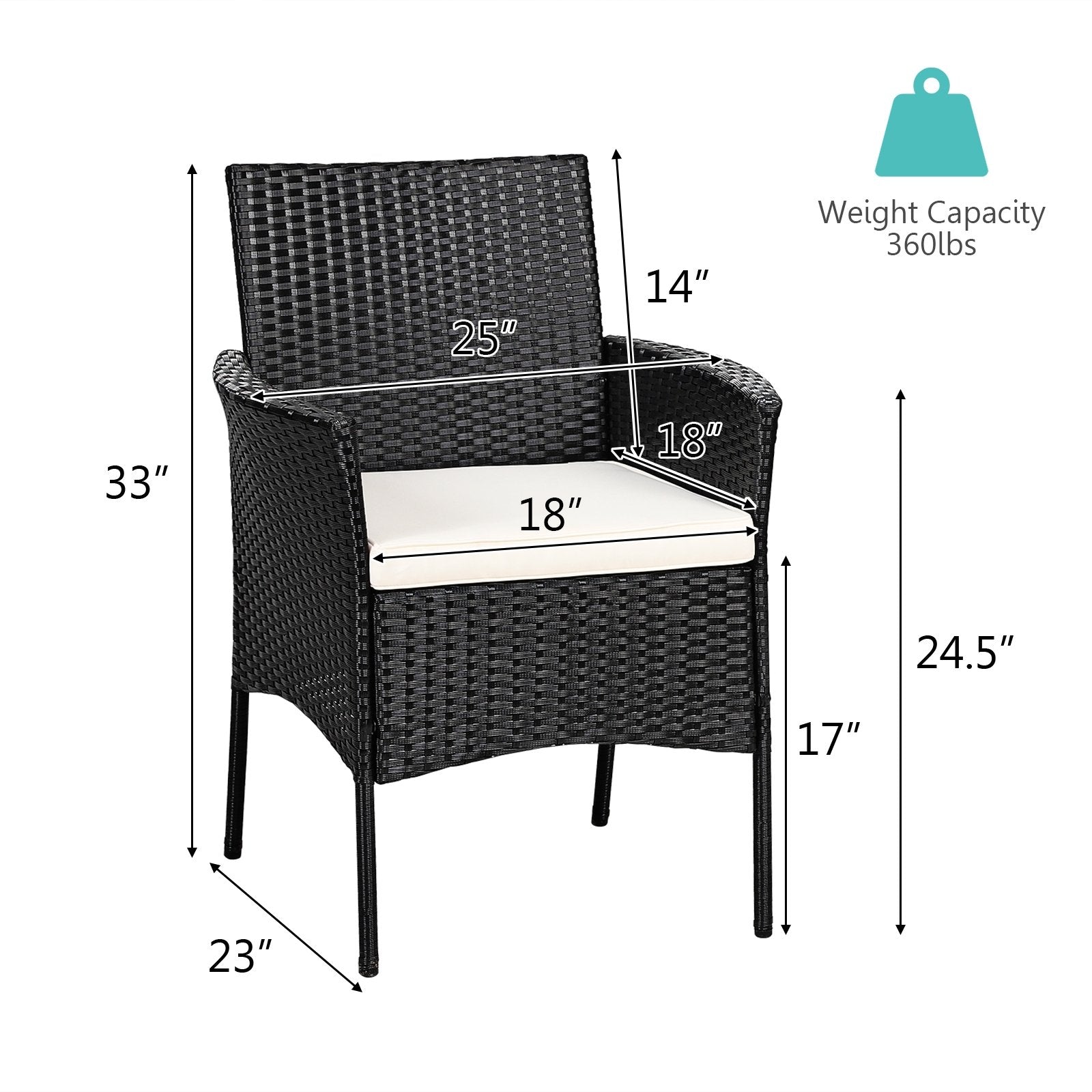 2 Pieces Patio Wicker Chairs with Cozy Seat Cushions, Black Patio Dining Chairs   at Gallery Canada