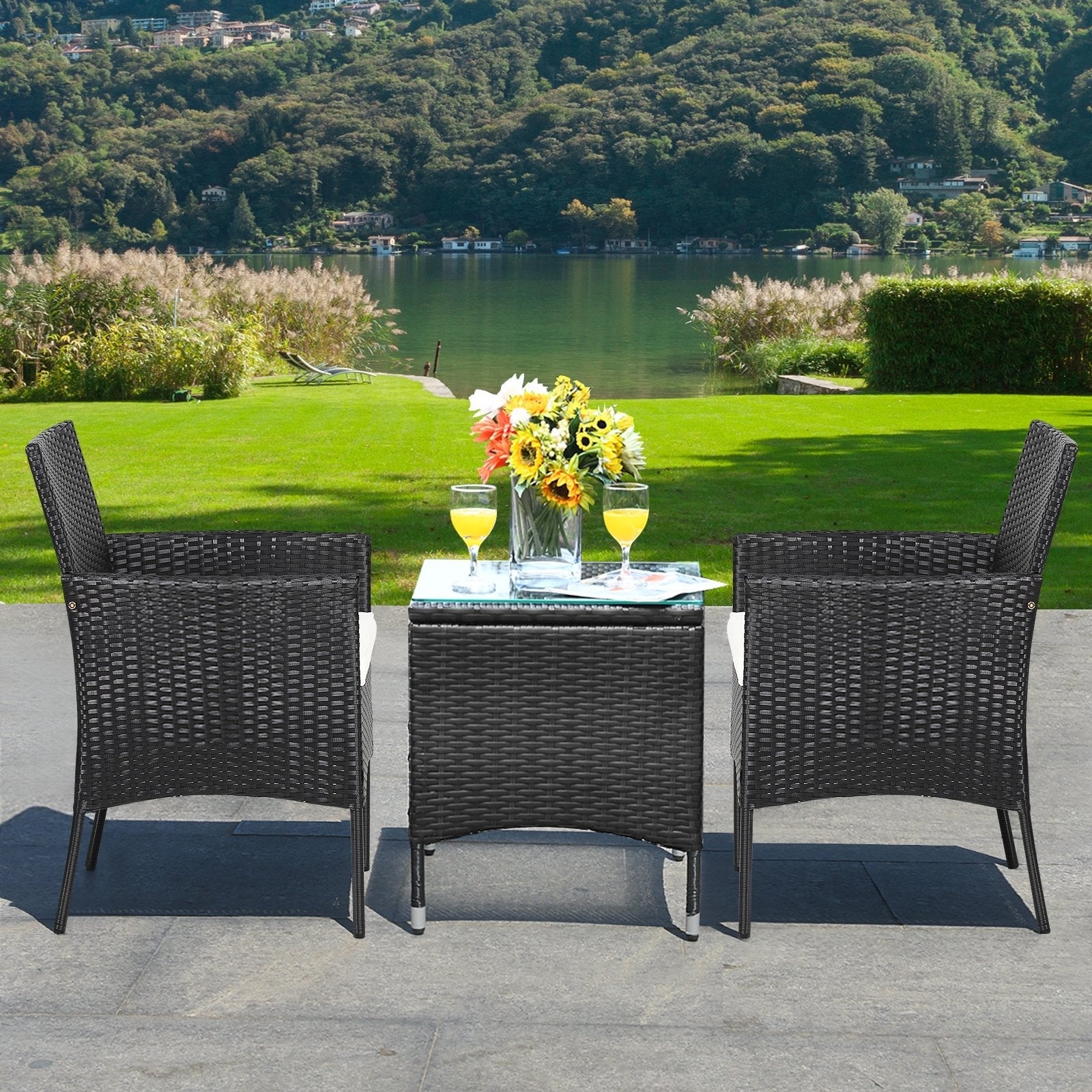 2 Pieces Patio Wicker Chairs with Cozy Seat Cushions, Black Patio Dining Chairs   at Gallery Canada