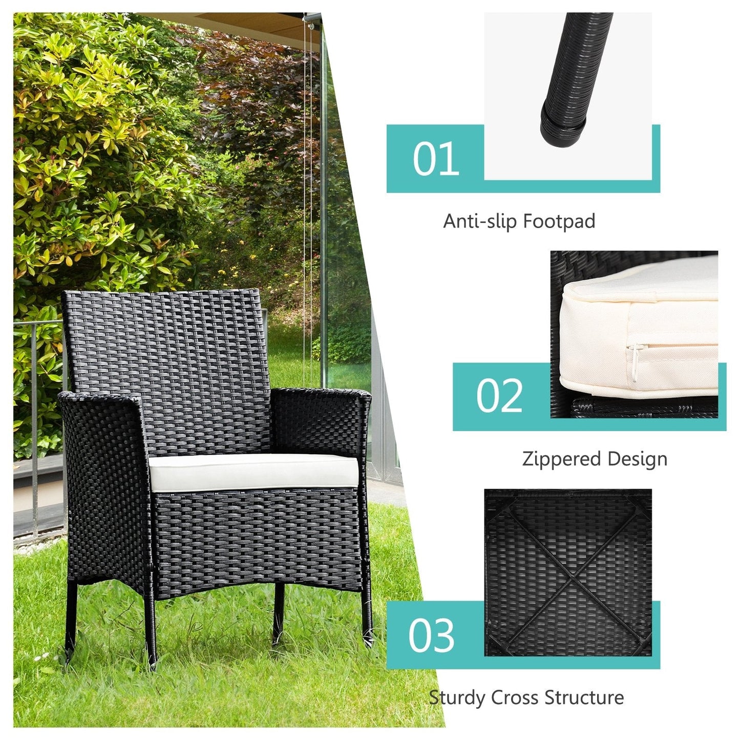 2 Pieces Patio Wicker Chairs with Cozy Seat Cushions, Black Patio Dining Chairs   at Gallery Canada