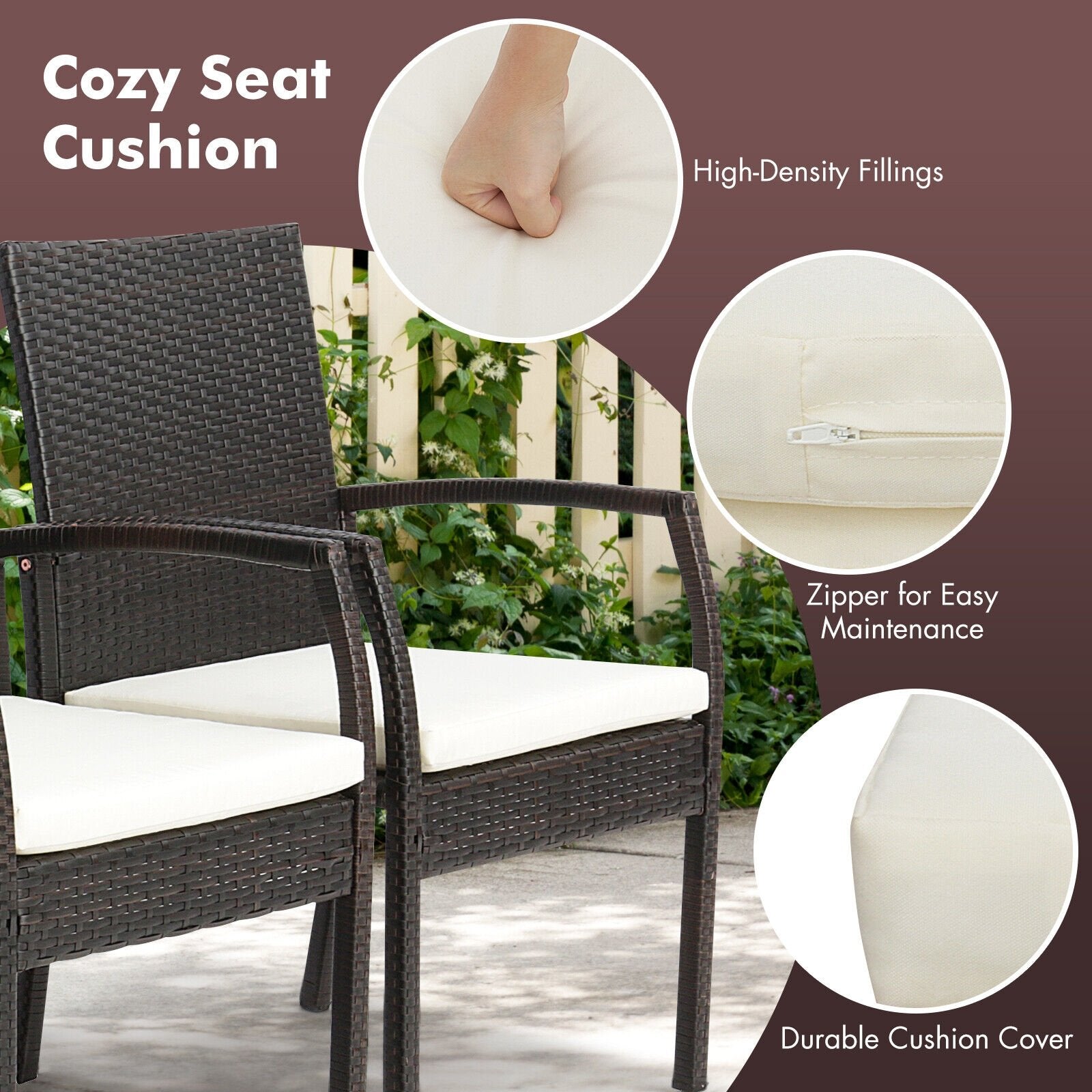 2 Pieces Patio Wicker Dining Armchair Set with Soft Zippered Cushion-Set of 2, Off White Patio Dining Chairs   at Gallery Canada