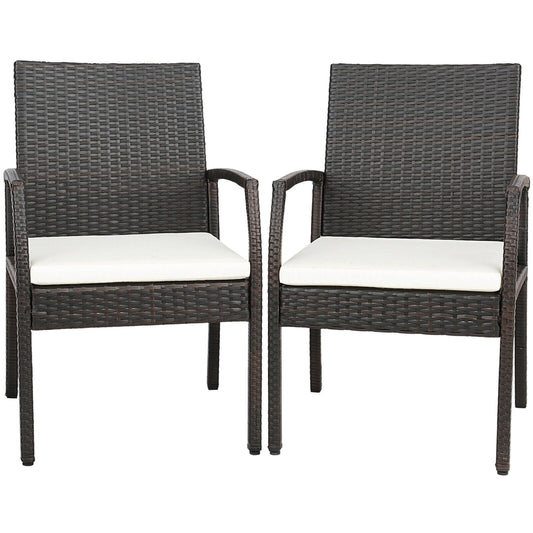 2 Pieces Patio Wicker Dining Armchair Set with Soft Zippered Cushion-Set of 2, Off White Patio Dining Chairs   at Gallery Canada