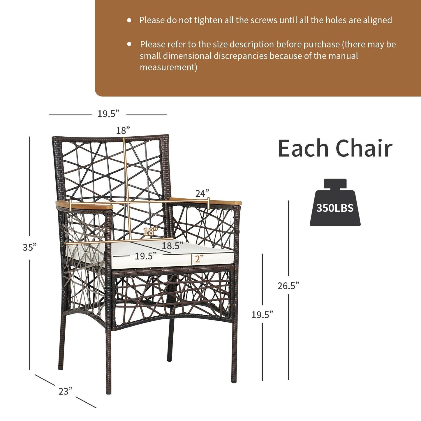 2 Pieces PE Wicker Patio Bistro Dining Chairs with Acacia Wood Armrests and Cushions, Espresso Patio Dining Chairs   at Gallery Canada