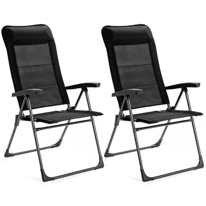 2 Pieces Portable Patio Folding Dining Chairs with Headrest Adjust for Camping , Black Patio Dining Chairs   at Gallery Canada