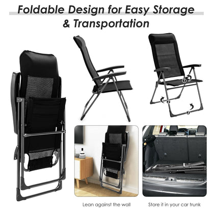 2 Pieces Portable Patio Folding Dining Chairs with Headrest Adjust for Camping , Black Patio Dining Chairs   at Gallery Canada