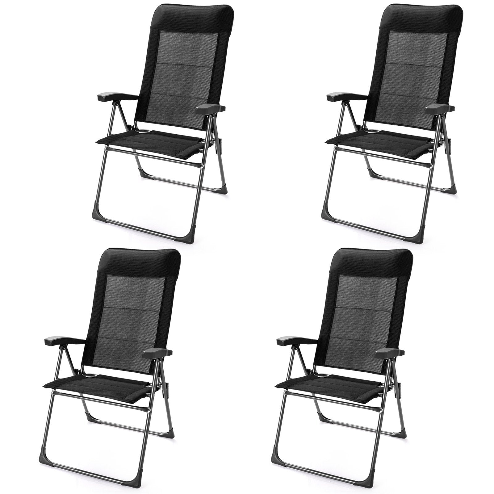 2 Pieces Portable Patio Folding Dining Chairs with Headrest Adjust for Camping , Black Patio Dining Chairs   at Gallery Canada