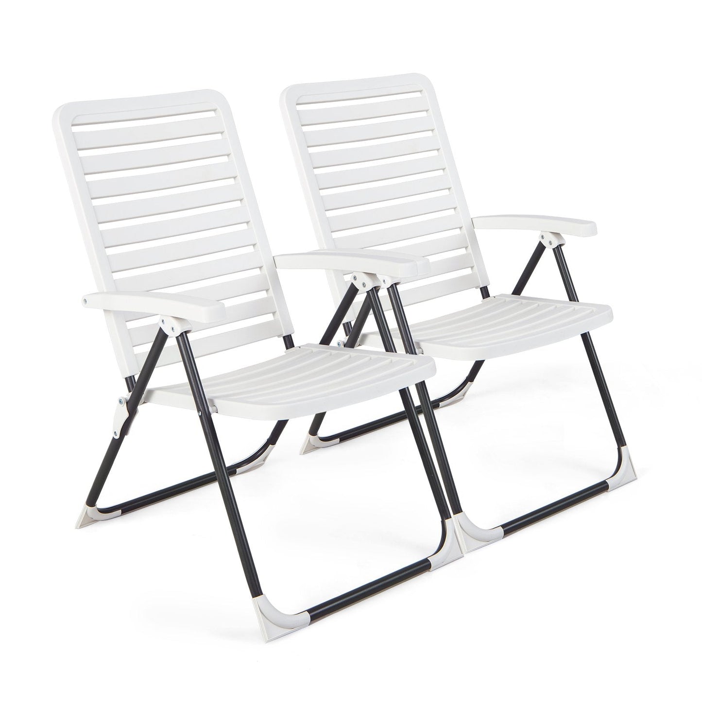 2 Pieces PP Folding Patio Chaise Lounger with 7-Level Backrest, White Outdoor Chaise Lounges   at Gallery Canada