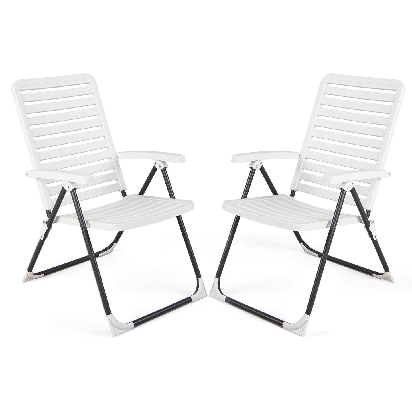 2 Pieces PP Folding Patio Chaise Lounger with 7-Level Backrest, White Outdoor Chaise Lounges   at Gallery Canada