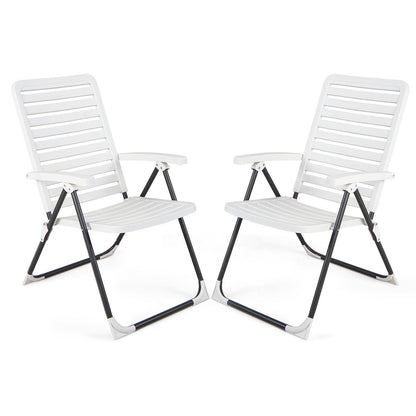 2 Pieces PP Folding Patio Chaise Lounger with 7-Level Backrest, White Outdoor Chaise Lounges   at Gallery Canada