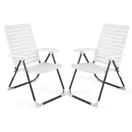 2 Pieces PP Folding Patio Chaise Lounger with 7-Level Backrest, White Outdoor Chaise Lounges   at Gallery Canada