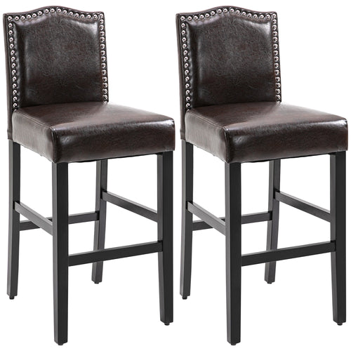 2 Pieces Retro Style Bar Stools Tall Chair with Back Footrest for Home Pub