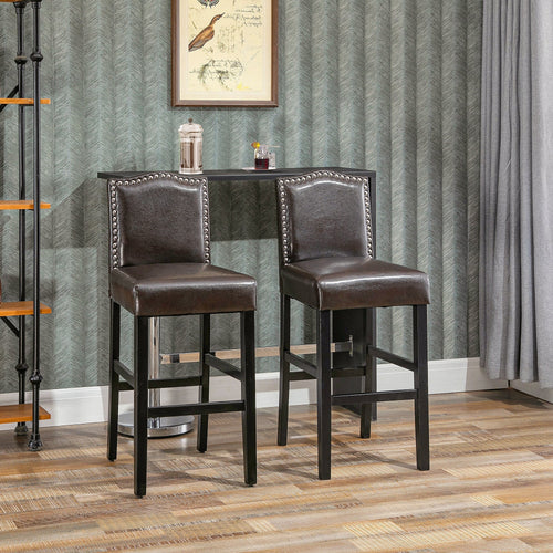 2 Pieces Retro Style Bar Stools Tall Chair with Back Footrest for Home Pub