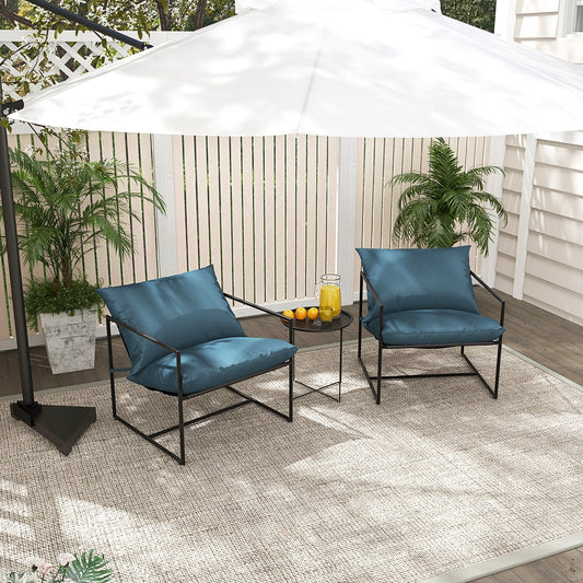 2 Pieces Sling Accent Chair Leisure Chair with Weatherproof Seat Fabric Indoor Outdoor, Navy Patio Dining Chairs   at Gallery Canada