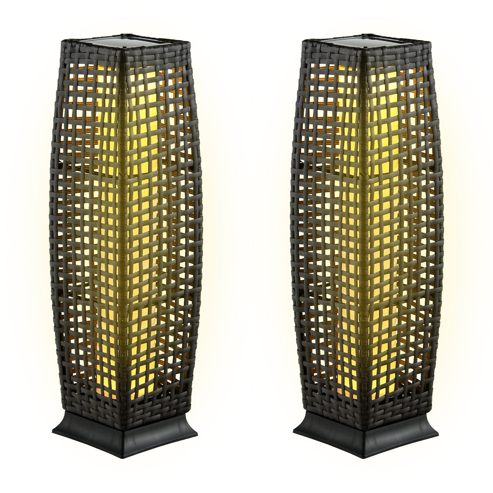 2 Pieces Solar-Powered Square Wicker Floor Lamps with Auto LED Light, Black Table & Floor Lamps   at Gallery Canada