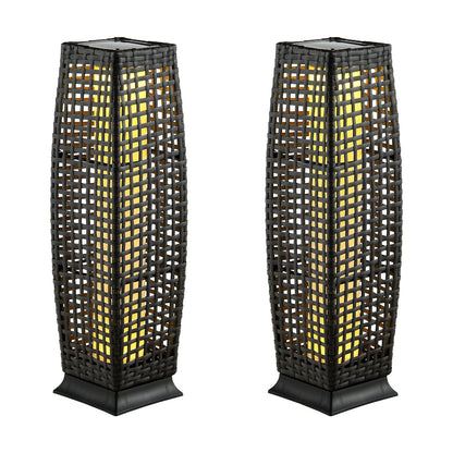 2 Pieces Solar-Powered Square Wicker Floor Lamps with Auto LED Light, Black Table & Floor Lamps   at Gallery Canada