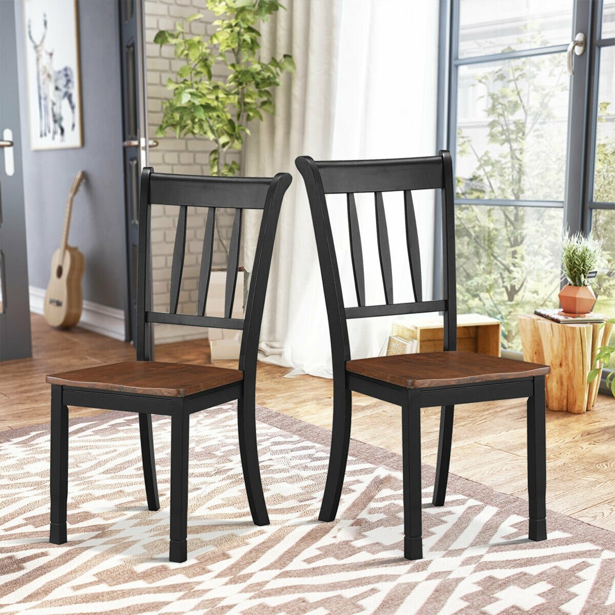 2 Pieces Solid Whitesburg Spindle Back Wood Dining Chairs, Black Dining Chairs   at Gallery Canada