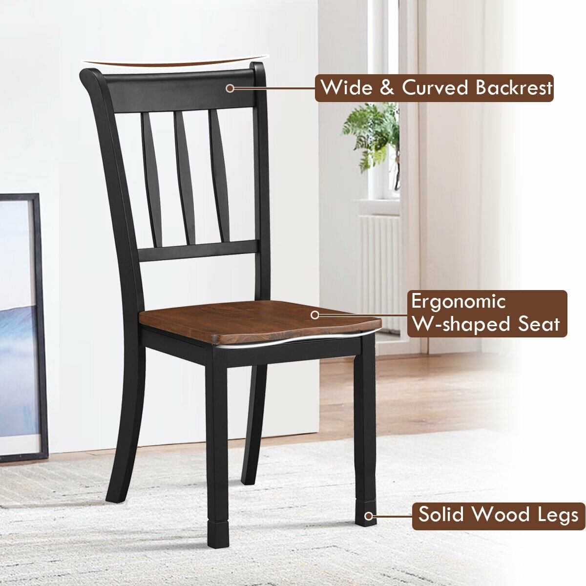 2 Pieces Solid Whitesburg Spindle Back Wood Dining Chairs, Black Dining Chairs   at Gallery Canada